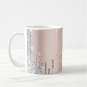 Moderne Silver Glitzer Tropfen Rose Gold Monogram Kaffeetasse (Links)