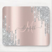 Moderne Silver Glitzer Tropfen Rose Gold Monogram Mousepad (Vorne)
