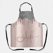 Moderne Silver Glitzer Tropfen Rose Gold Monogram Schürze (Vorderseite)