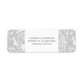 Moderne Silver Gray Graphic Floral Rücksendeadress (Vorne)