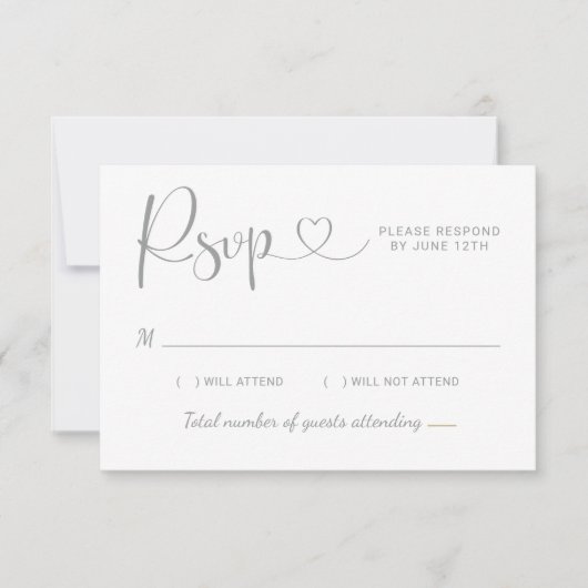 Moderne Silver Heart Calligraphy Script Wedding RSVP Karte (Vorderseite)