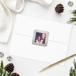 Moderne Silver Liebe in Script Wedding Foto Quadratischer Aufkleber