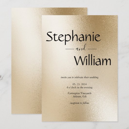 Moderne Silver Metallic Simple Wedding Einladung (Vorne/Hinten)