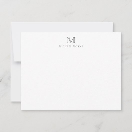 Moderne Silver Minimalistisch Name Monogram Note C Mitteilungskarte (Vorderseite)