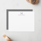 Moderne Silver Minimalistisch Name Monogram Note C Mitteilungskarte (Vorderseite/Rückseite Beispiel)