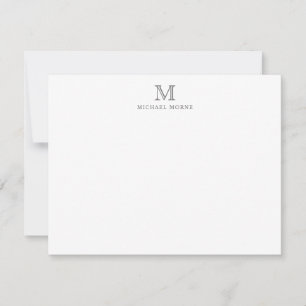 Moderne Silver Minimalistisch Name Monogram Note C Mitteilungskarte