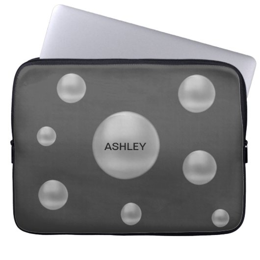 Moderne Silver Polka Dots auf Grau Laptopschutzhülle (Vorderseite)
