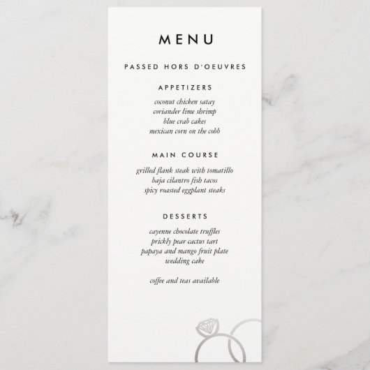 Moderne Silver Rings Custom Wedding Menu Menükarte (Vorderseite)