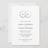 Moderne Silver Rings Monogram Hochzeitseinladung Einladung (Vorderseite)