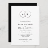 Moderne Silver Rings Monogram Hochzeitseinladung Einladung (Vorne/Hinten)