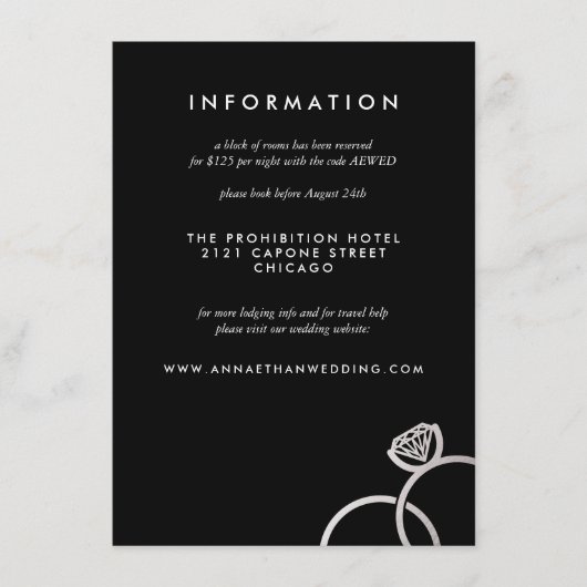 Moderne Silver Rings Wedding Information Card Begleitkarte (Vorderseite)