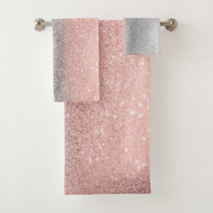Moderne Silver Rose Gold Glitzer Ombre Badhandtuch Set