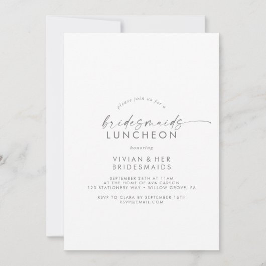 Moderne Silver Script Bridesmaids Luncheon Einladung (Vorderseite)