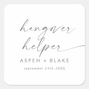 Moderne Silver Script Hangover Helper Gastgeschenk Quadratischer Aufkleber