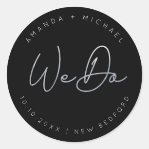 Moderne Silver Script Minimalistisch Wedding Runder Aufkleber