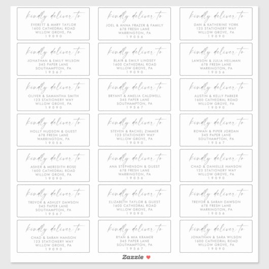 Moderne Silver Script Wedding Guest Address Labels (Blatt)