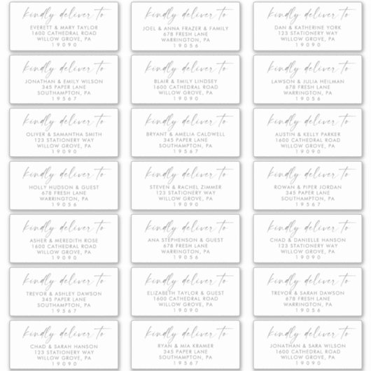 Moderne Silver Script Wedding Guest Address Labels (Vorderseite)