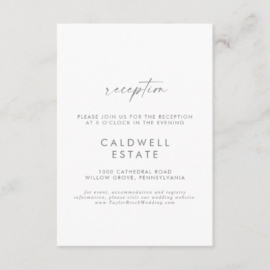 Moderne Silver Script Wedding Reception Insert Car (Vorderseite)