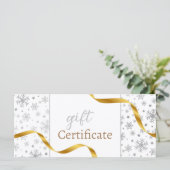 Moderne Silver Snowflakes Gold Ribbon Geschenkkart (Stehend Vorderseite)