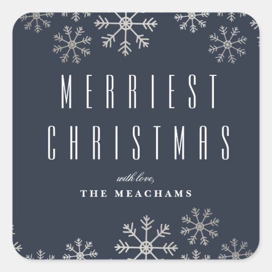 Moderne Silver Snowflakes Weihnachten Quadratischer Aufkleber (Vorderseite)