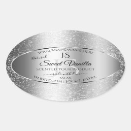 Moderne Silver Soft Glitzer Monogram Produktmarken Ovaler Aufkleber