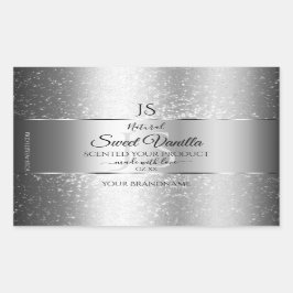 Moderne Silver Soft Glitzer Monogram Produktmarken Rechteckiger Aufkleber