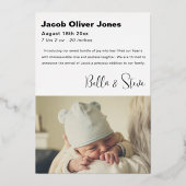 Moderne Silver Text Hello Foto Baby Ankündigung (Rückseite)