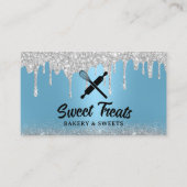 Moderne Silver Tropfens Blue Pastry Koch Bäckerei Visitenkarte (Vorderseite)