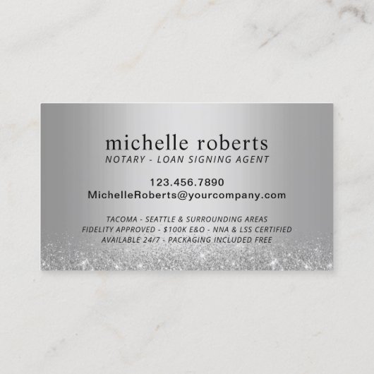 Moderne Silver Tropfens Notary Loan Signing Agent Visitenkarte (Rückseite)