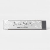 Moderne Silver Winter Schneeflocken Schreibtischnamensplakette (Vorderseite )