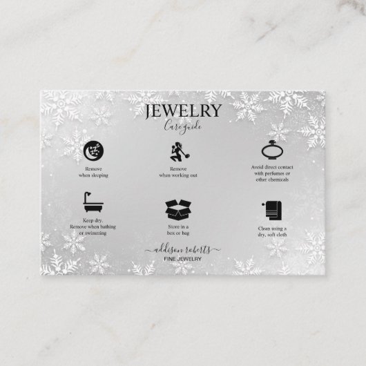 Moderne Silver Winter Schneeflocken Visitenkarte (Vorderseite)