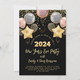 Moderne Silvester Party Rose & Gold Glitzer Einladung