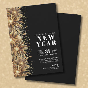 Moderne Silvesterparty Schwarzes Gold Einladung