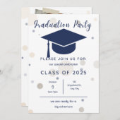 Moderne Simple 2 Foto Blue Graduation Party Einladung (Vorne/Hinten)
