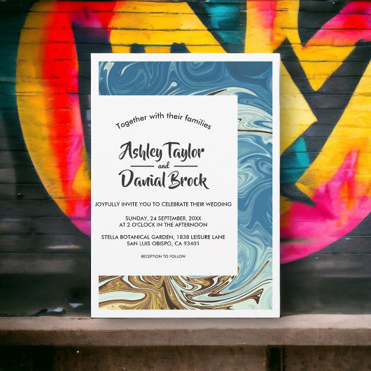 Moderne Simple Blue Abstrakt Art Typografy Wedding Einladung