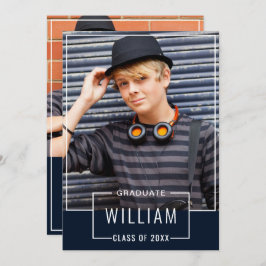 Moderne Simple Navy 2 FOTO Graduation Party Einladung