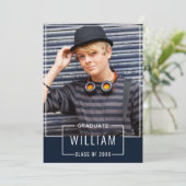 Moderne Simple Navy 2 FOTO Graduation Party Einladung (Stehend Vorderseite)