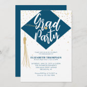 Moderne Simple Navy Blue GRAD Graduation Party Einladung (Vorne/Hinten)