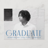 Moderne "Simplicity Blue Foto Graduation Party" Einladungspostkarte (Vorderseite)
