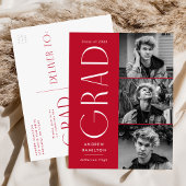 Moderne Simplizität Red 3 Foto Graduation Party Einladungspostkarte