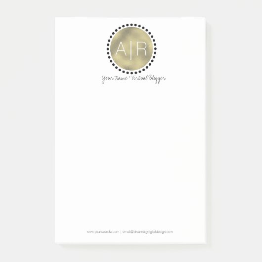 Moderne simulierte Folien-Monogramm-Kreis-Initiale Post-it Klebezettel (Vorderseite)