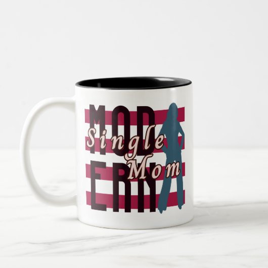 MODERNE Single Mama in Retro Streifen Zweifarbige Tasse (Links)