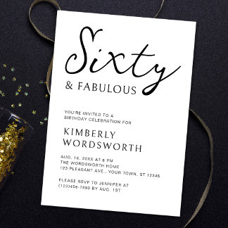 Moderne Sixty und Fabulous Schriftzug 60. Geburtst Einladung