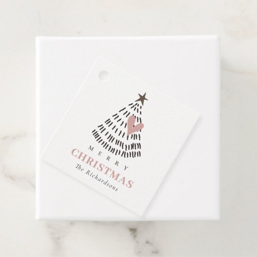 Moderne Skandi-Minimal-Blush-Herz-Weihnachtsbaum Geschenkanhänger (Beispiel)