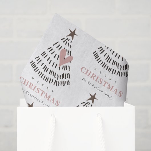 Moderne Skandi-Minimal-Blush-Herz-Weihnachtsbaum Seidenpapier (Geschenk Tasche)