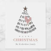 Moderne Skandi-Minimal-Blush-Herz-Weihnachtsbaum Weinetikett (Einzelnes Label)