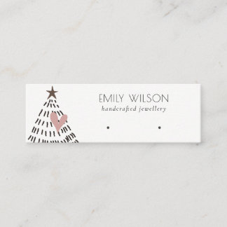 Moderne Skandi-Weihnachtsbaum-Herz-Ohrhänger-Logo Mini Visitenkarte
