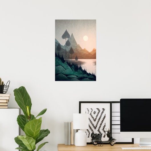 Moderne skandinavische Berglandschaft Poster (Heimbüro)