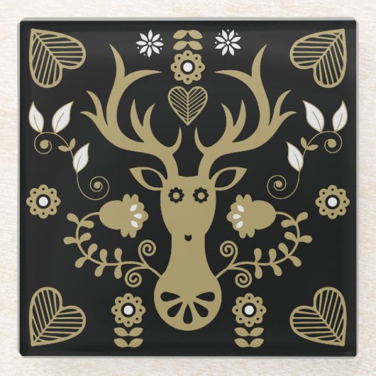 Moderne skandinavische Volkskunst Glasuntersetzer (Vorderseite)