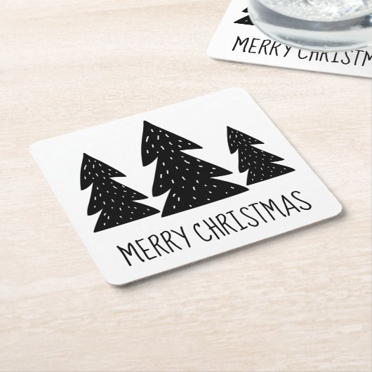 Moderne skandinavische Waldlandschaft Schwarz-Weiß Rechteckiger Pappuntersetzer (angewinkelt)